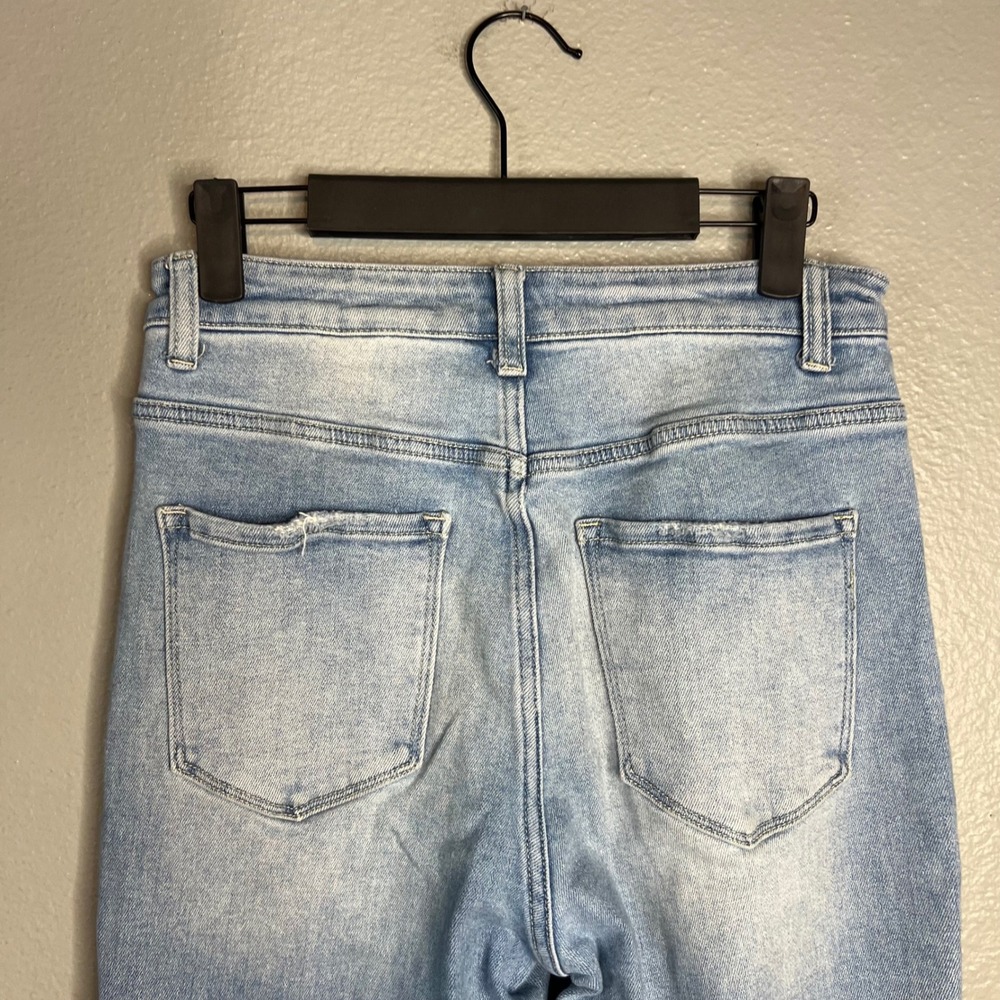 Vervet High Rise Flare Jeans Sz 28 Light Wash Raw Hem Button Fly Boho Festival - Picture 8 of 10